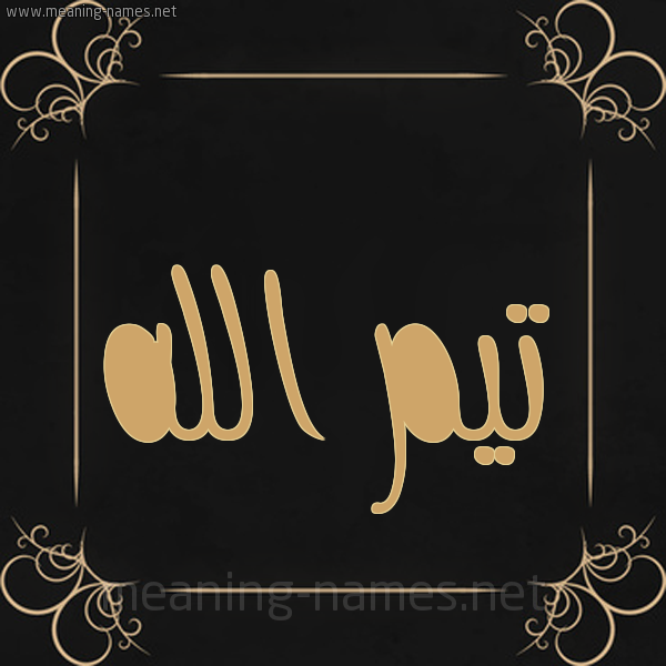 صورة اسم تيمُ الله Timo-Allah شكل 14 الإسم على خلفية سوداء واطار برواز ذهبي 